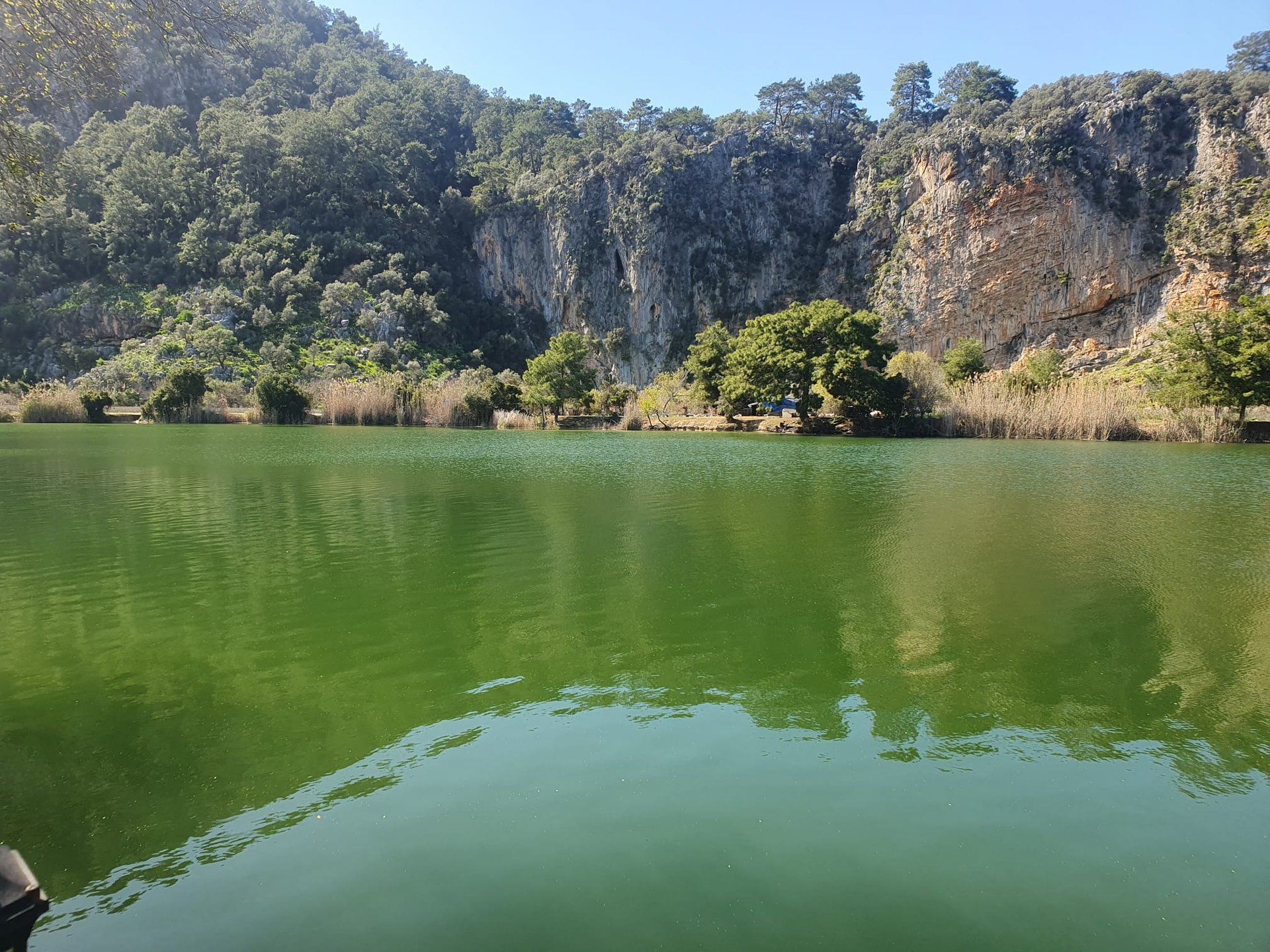 A boat on the Dalyan river between the reed channels